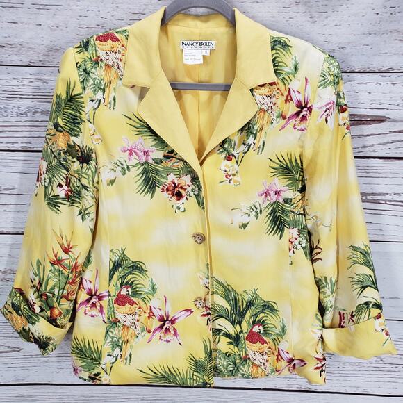 Nancy Bolen City Girl Women's Silk Birds of Paradise Blazer Jacket Size Small - Picture 1 of 16